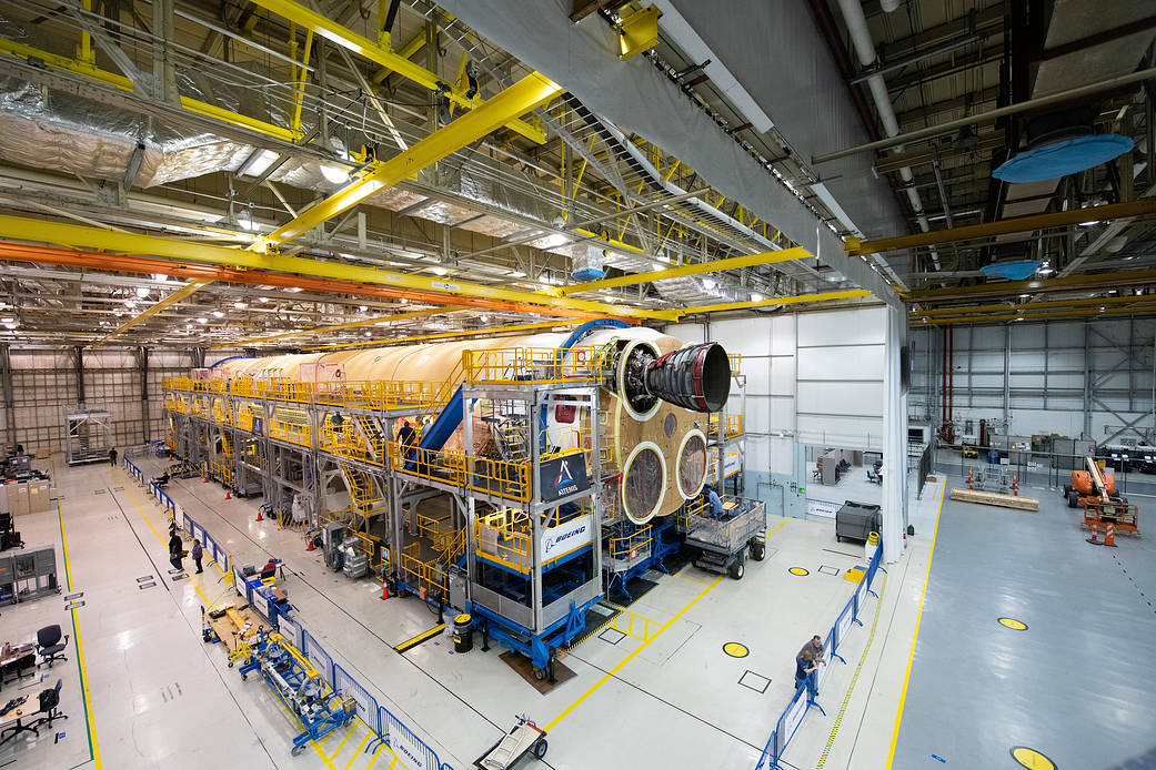 Mating the first of four RS-25 engines to the core stage for NASA’s Space Launch System (SLS) rocket