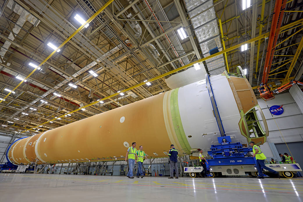 Teams at NASA’s Michoud Assembly Facility in New Orleans have fully integrated all five major structures of the Space Launch System (SLS) rocket’s core stage for Artemis II.