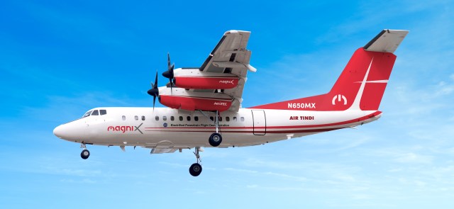 Artist illustration of the magniX aircraft in flight.