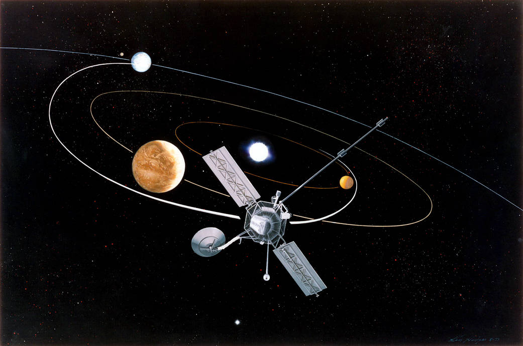 An artists' impression of the Mariner 10 mission. 