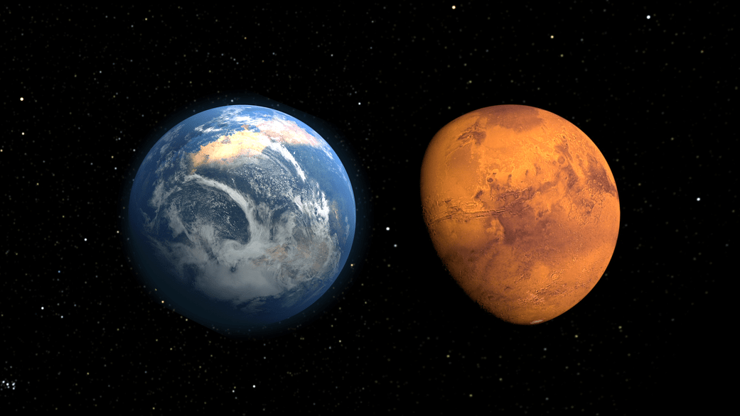 artist concept of young Mars (left) and present Mars (right)