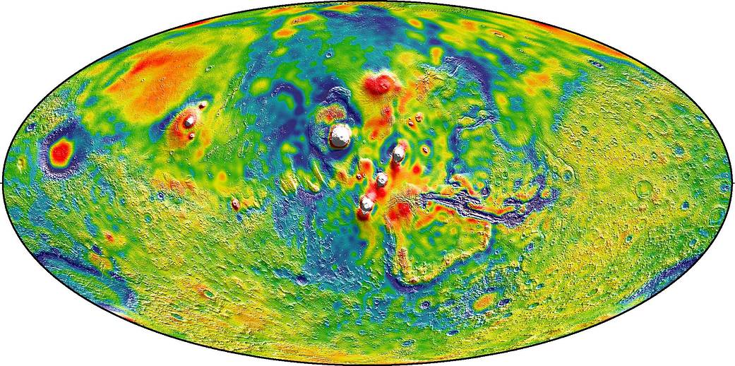 Gravity map of Tharsis volcanoes