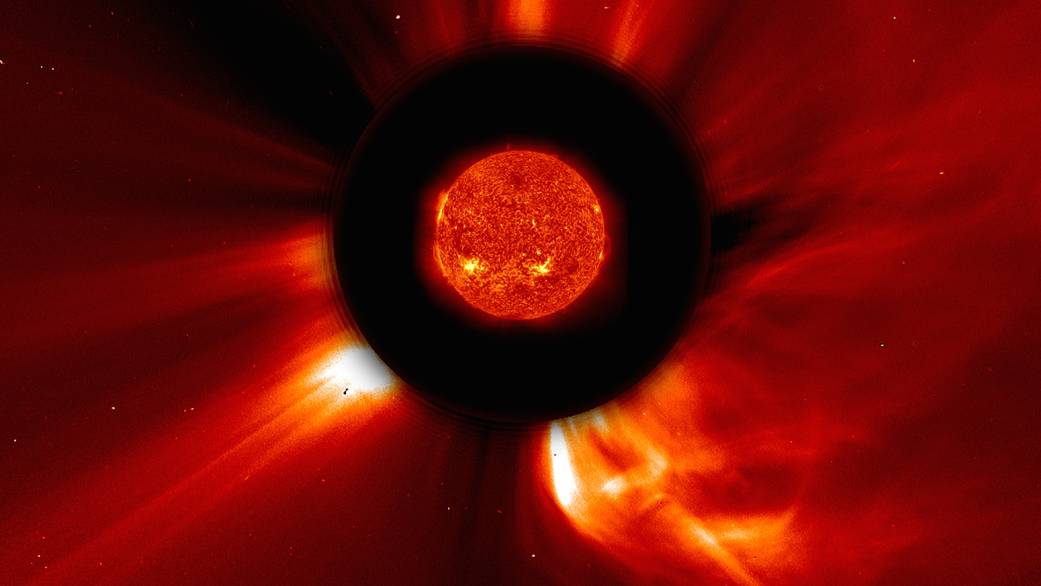 On July 23, 2012, a massive cloud of solar material erupted off the sun's right side, zooming out into space, as seen by STEREO.
