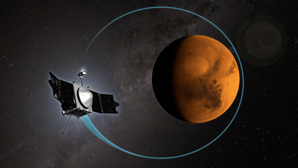 artist's concept of MAVEN orbiting Mars