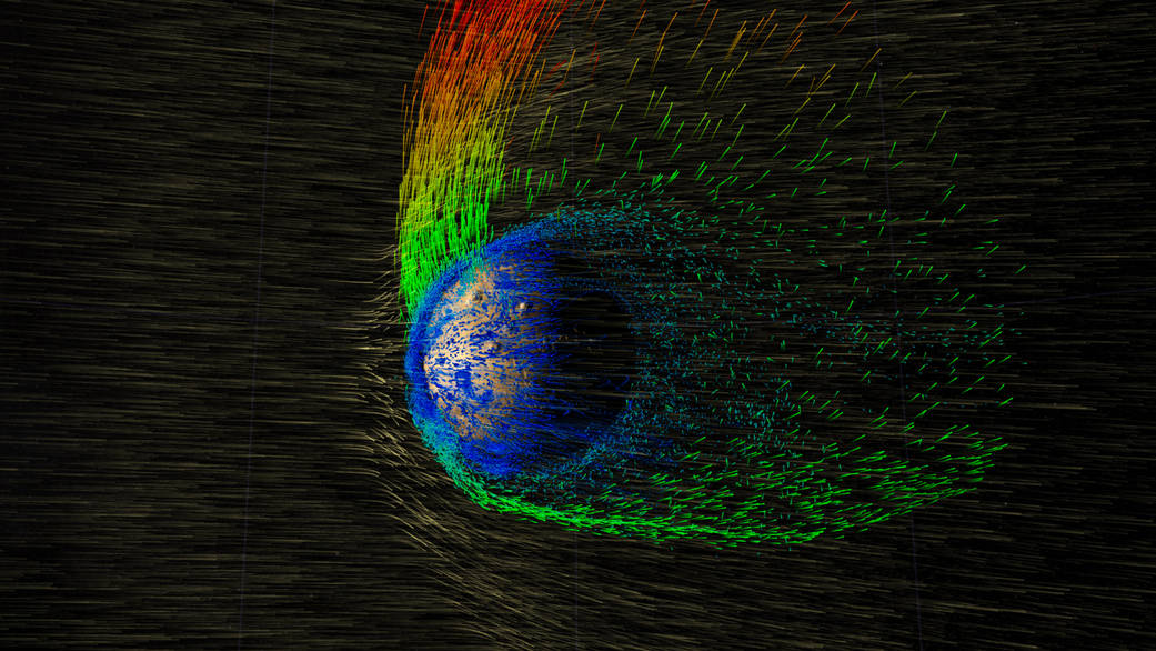 simulation of ion escape from Mars' upper atmosphere, resulting from interaction with the solar wind