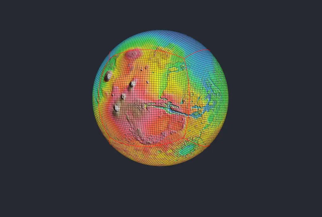 Visualization of Mars climate from the Mars Climate Modeling Center.