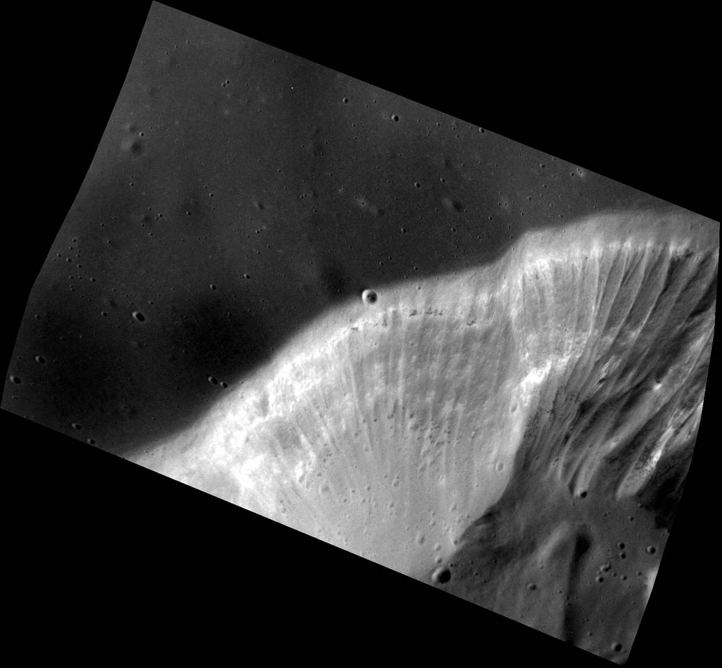 This image shows the wall of a volcanic vent located between the Rachmaninoff basin and Copland crater. 
