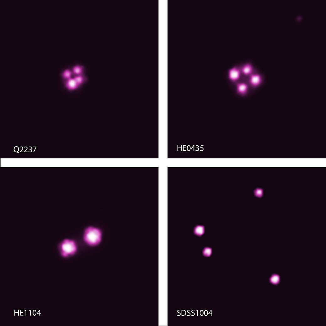 Gravitational lensing of the light from each of these quasars created multiple images of each quasar.