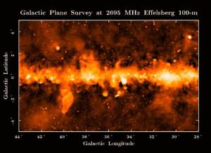 Radio image of the Milky Way galactic plane at a frequency of 2695 MHz.
