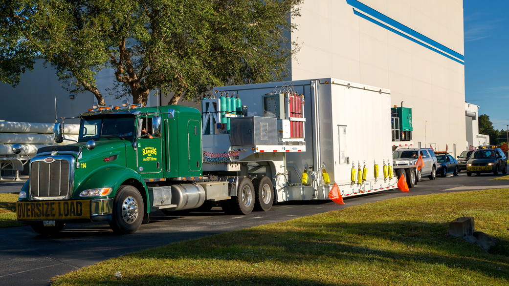 MMS 1 and 2 arrive at Astrotech, NASA's pre-launch processing facility in Florida, on Oct. 29, 2014. 