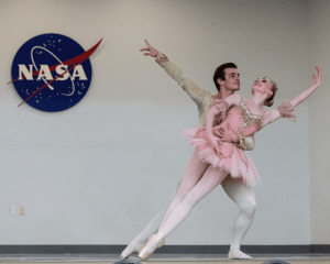 Ballet dancers on a NASA stage
