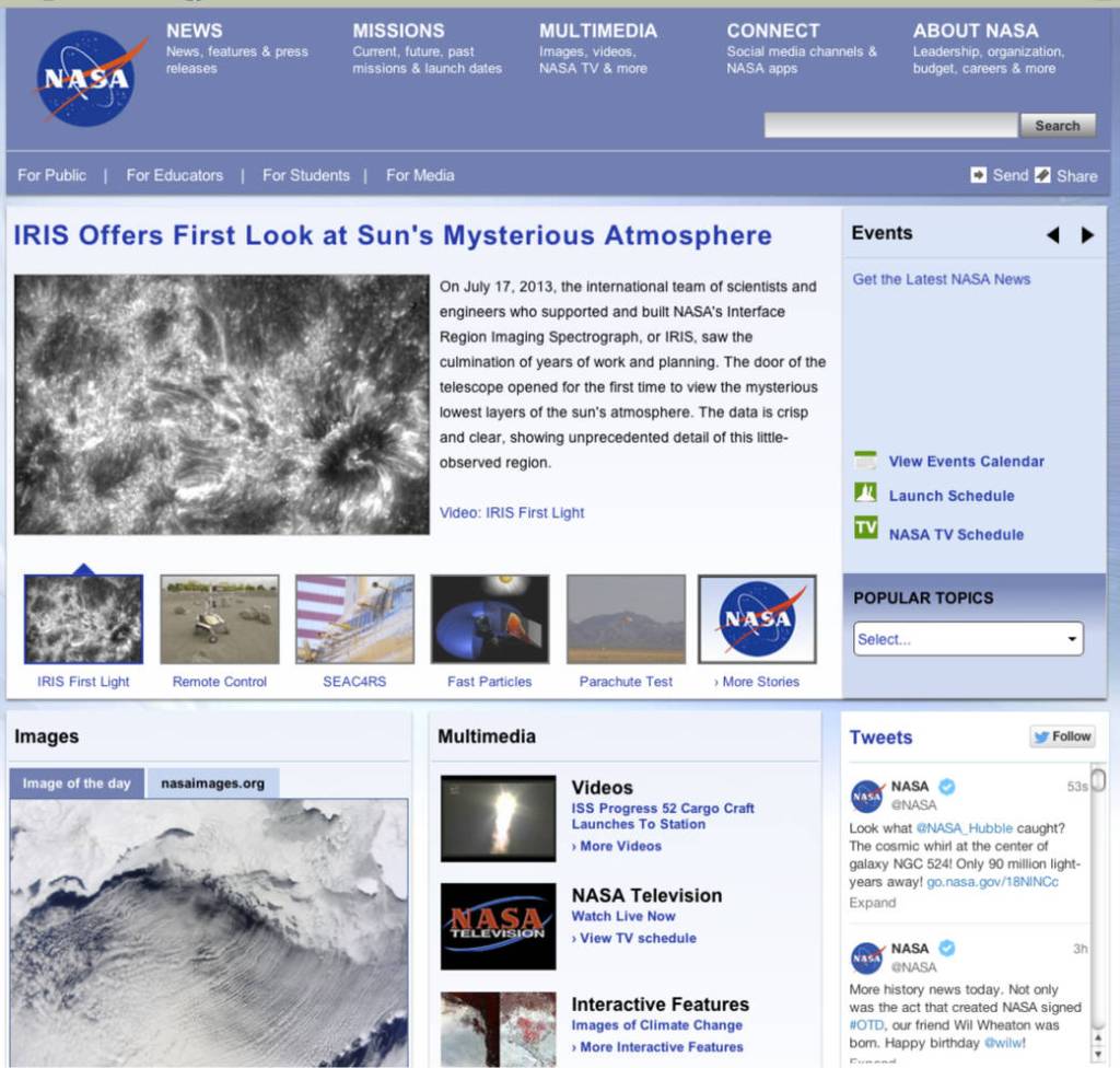 NASA Home Page Design, 2013-2015