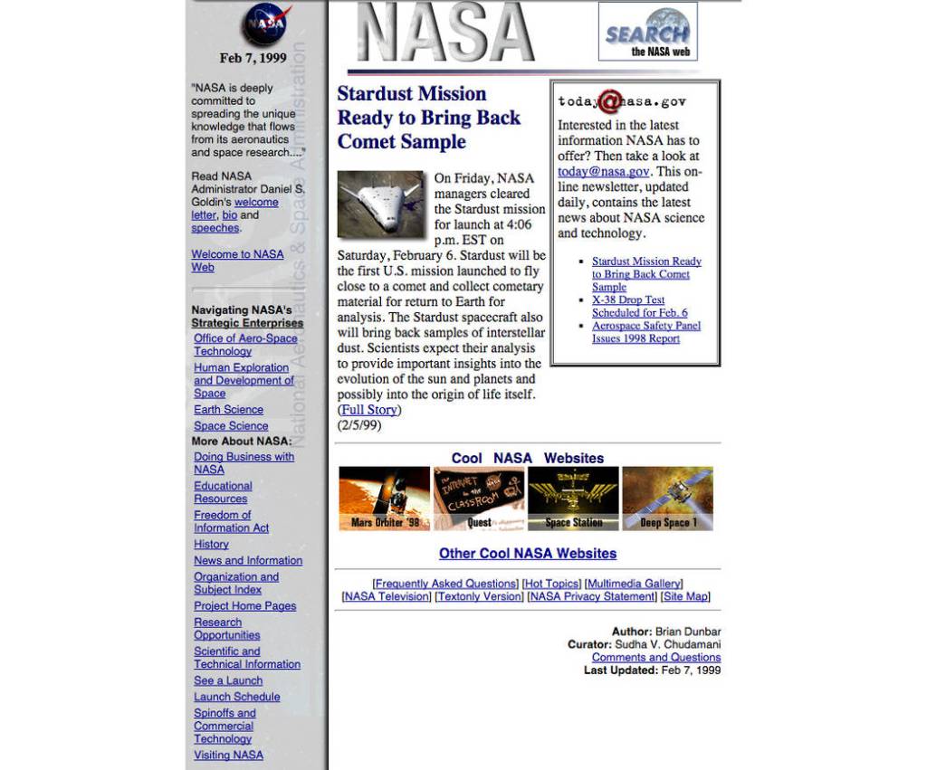 NASA Home Page Design, 1997-2003