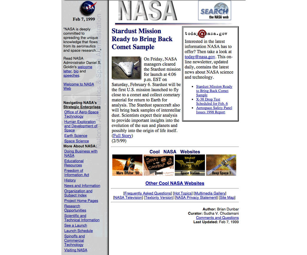 NASA Home Page Design, 1997-2003