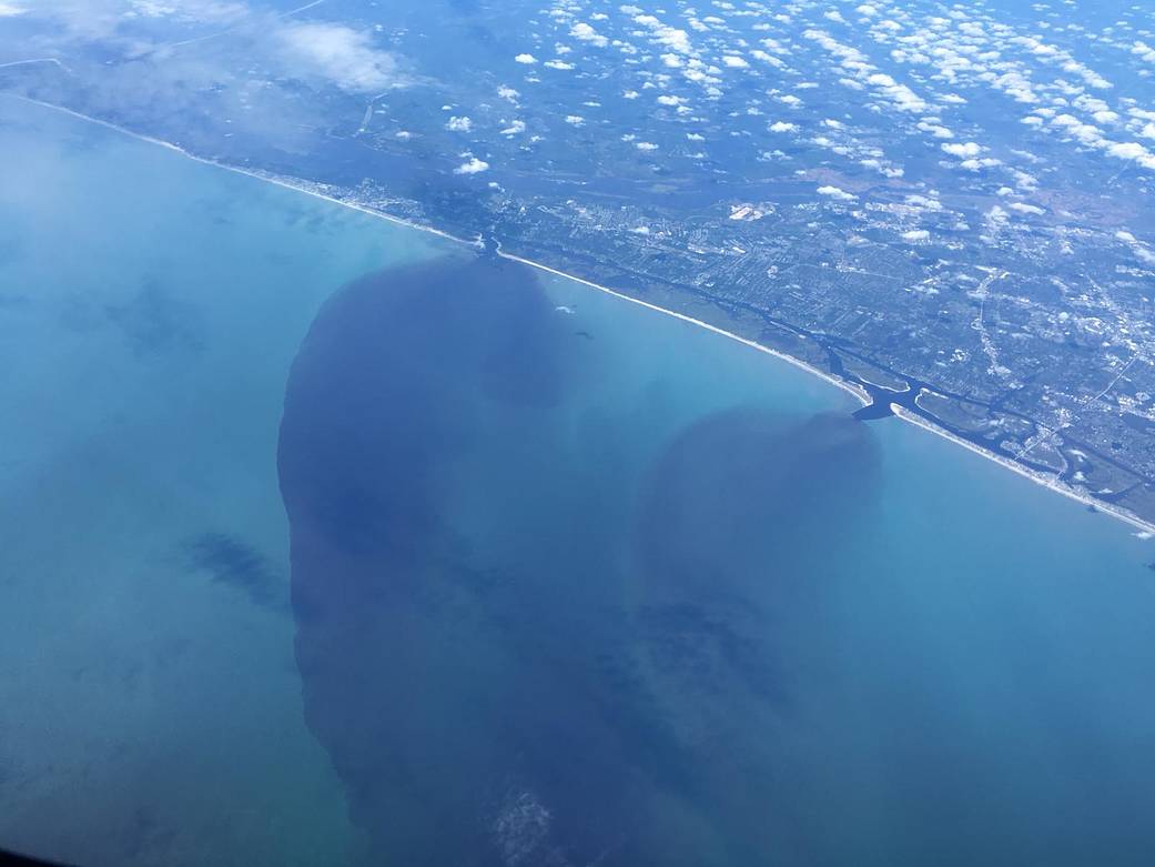 A view from NASA’s G-III aircraft during a science flight on Sept. 19 of the receding flood water flow at Topsail Beach.