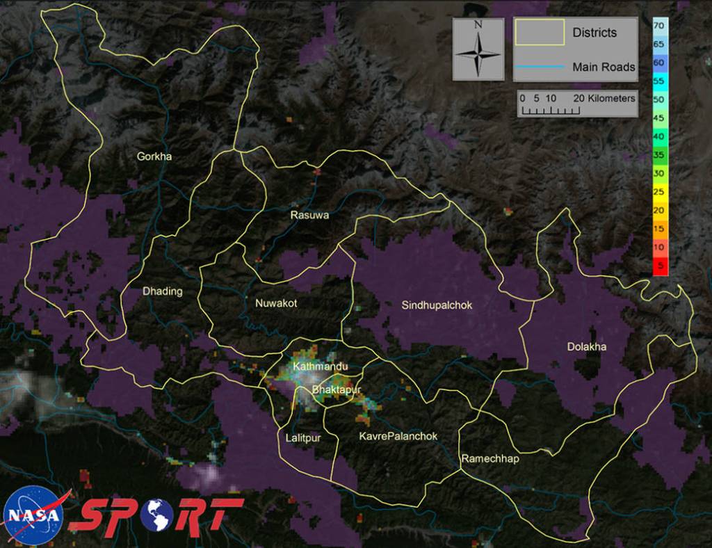 SPoRT Satellite Imagery of Post Earthquake in Nepal Districts.