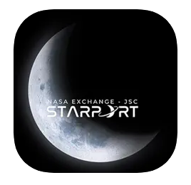 A crescent moon with the Starport logo in front of it.