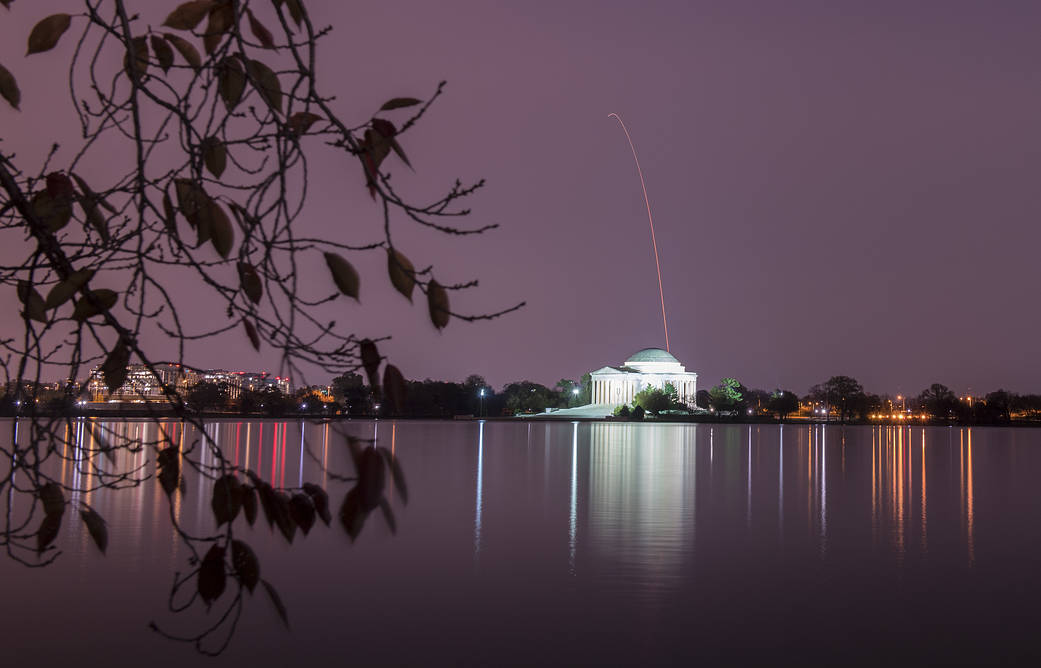 The Antares rocket is seen above the Jefferson Memorial on Nov. 17, 2018