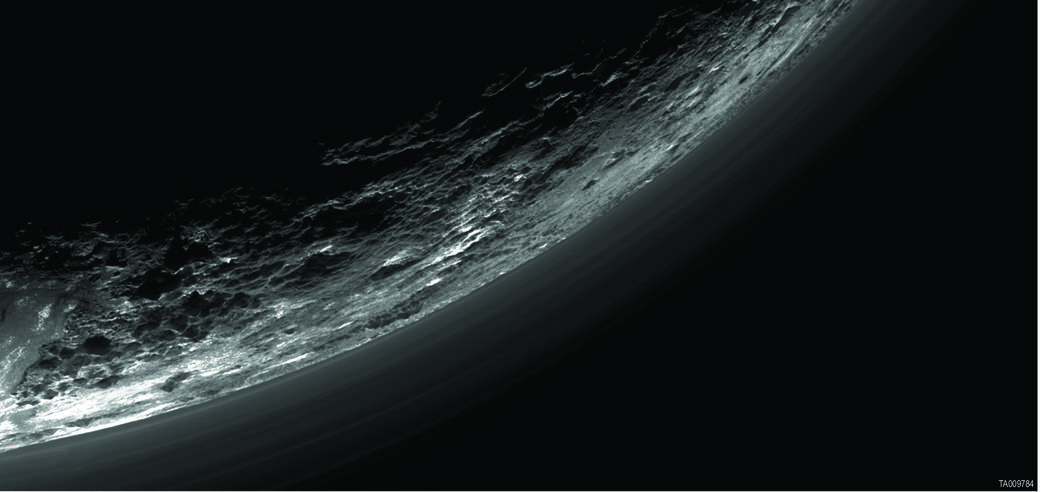 Haze layers over limb of Pluto imaged during flyby