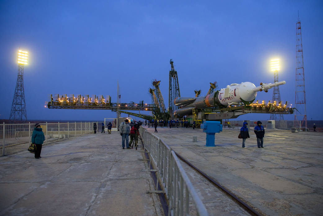 The Soyuz TMA-20M spacecraft is prepared to be raised