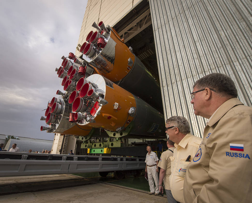 The Soyuz MS-01 Spacecraft Rolls Out by Train