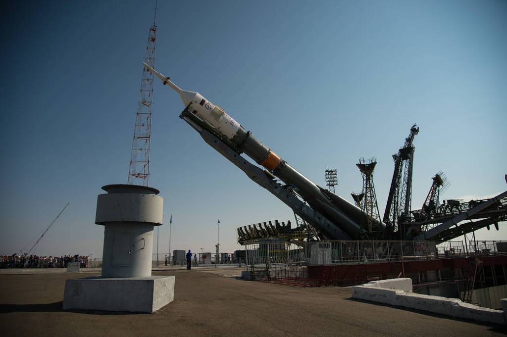 The Soyuz MS-01 Spacecraft is Raised Vertical