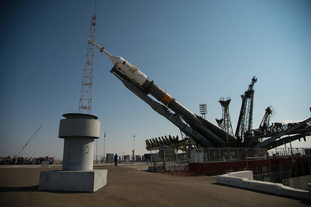 The Soyuz MS-01 Spacecraft is Raised Vertical