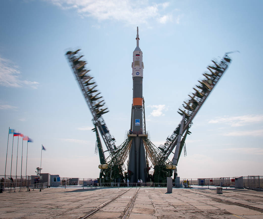 The Soyuz MS-01 Spacecraft is Raised Vertical