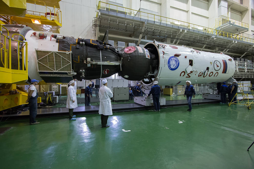The Soyuz MS-02 Spacecraft is Encapsulated in its Fairing