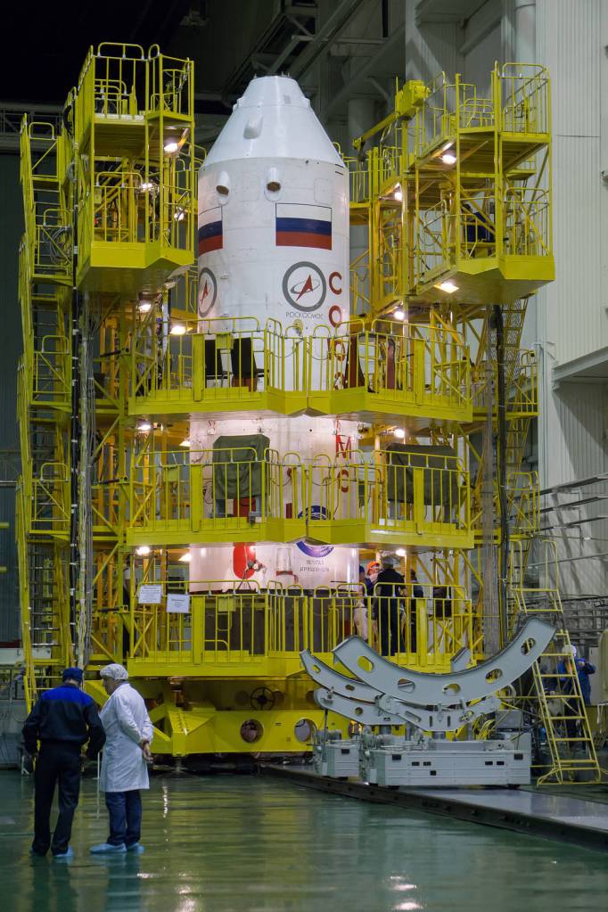 The Soyuz MS-02 Spacecraft is Enclosed in its Work Platform