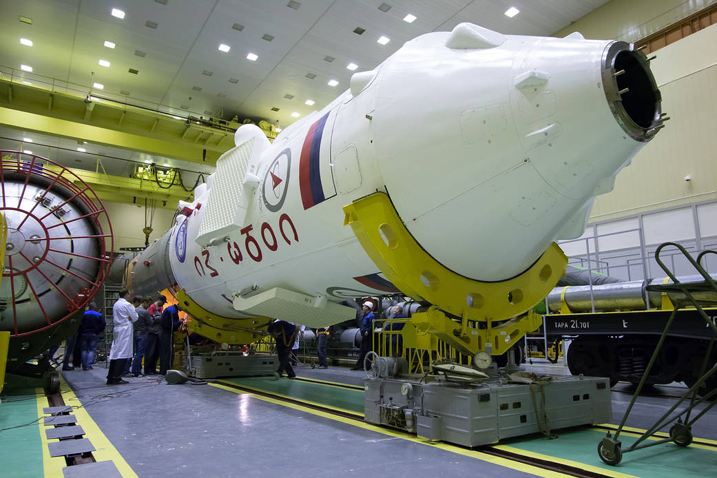 The Soyuz MS-02 Spacecraft is Seen Undergoing Final Checks