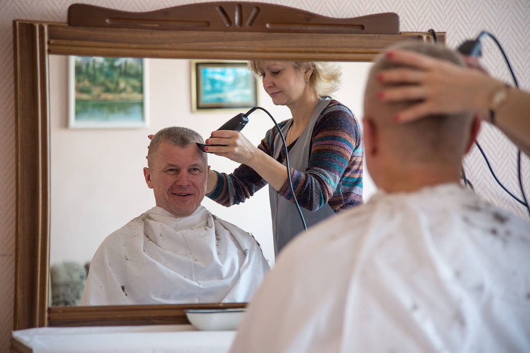 Cosmoanut Oleg Novitskiy Gets a Haircut