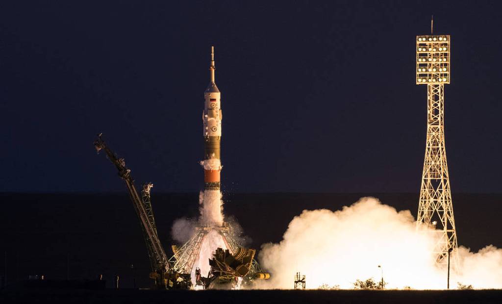 The Soyuz MS-05 rocket is launched
