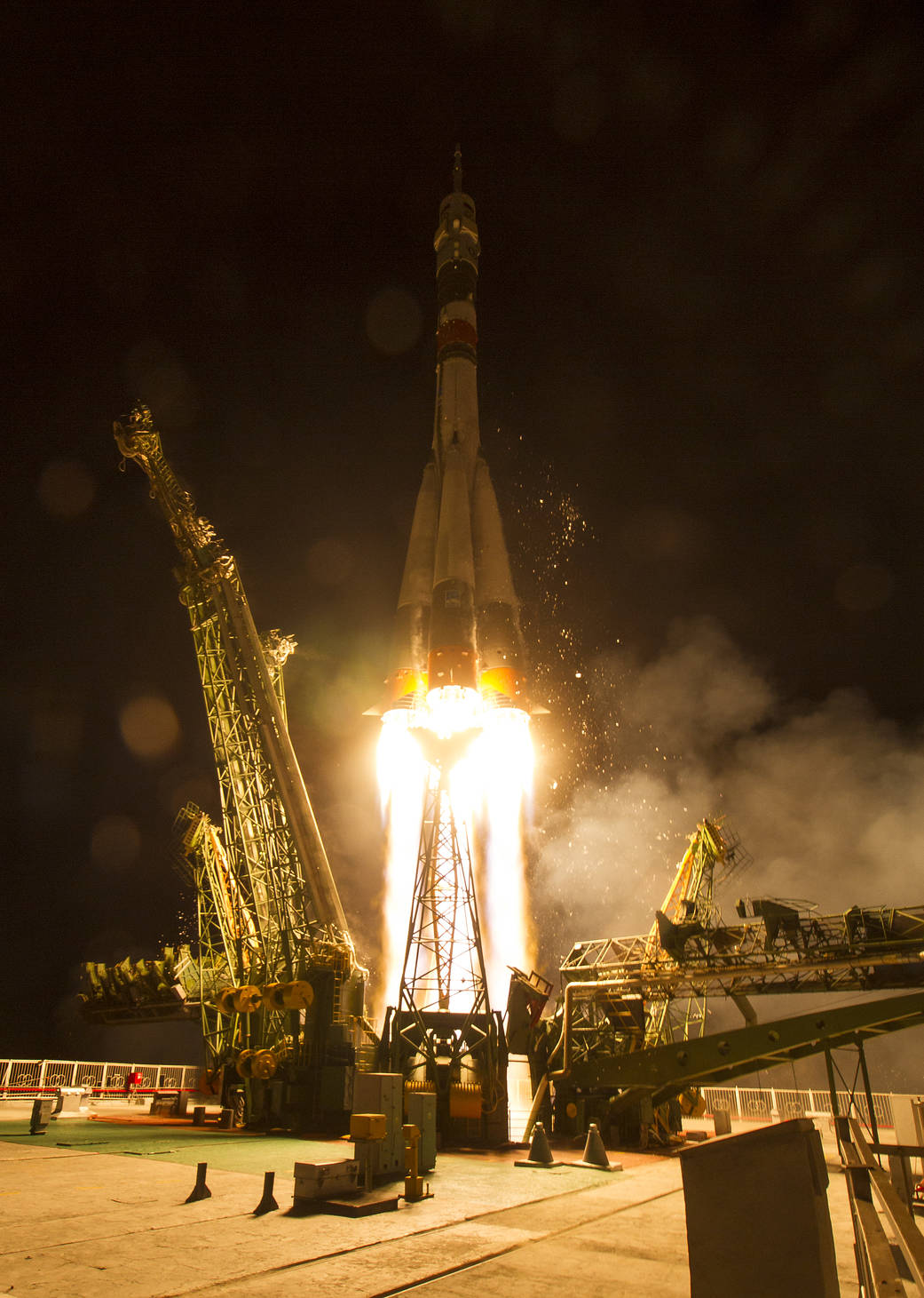 Liftoff of Soyuz rocket from Baikonur Cosmodrome