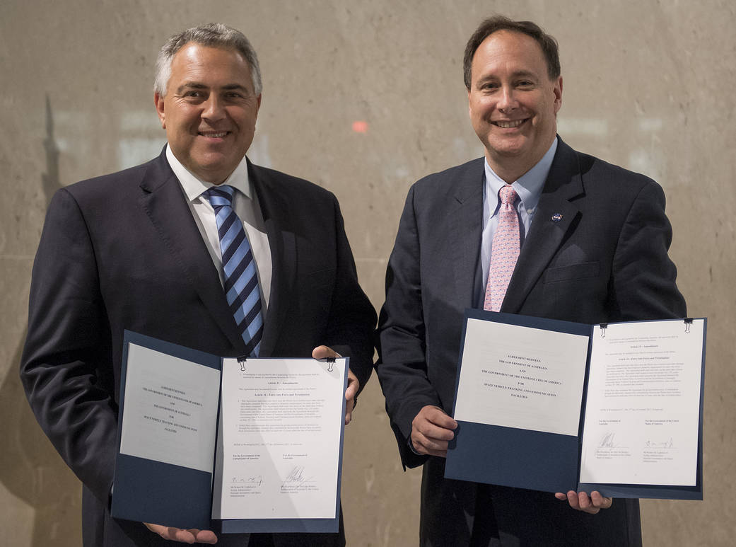 Australian ambassador and acting NASA administrator pose for photograph