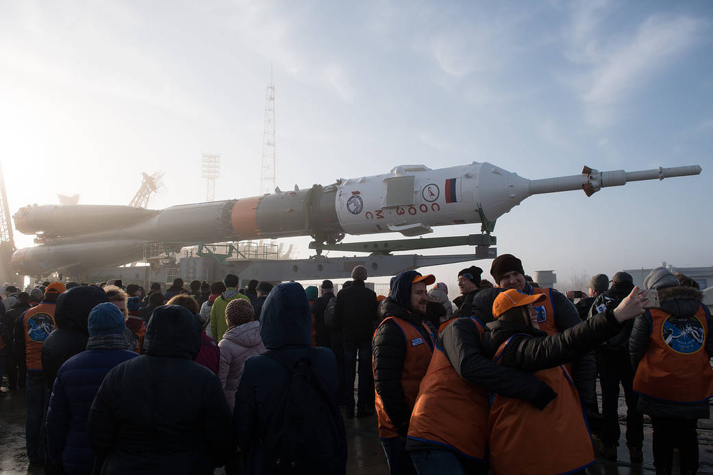 The Soyuz Rocket is Seen on the Launch Pad