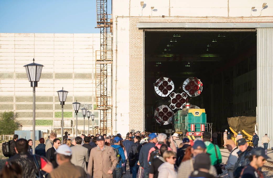 The Soyuz Rocket Begins Its Rollout from the Processing Facility