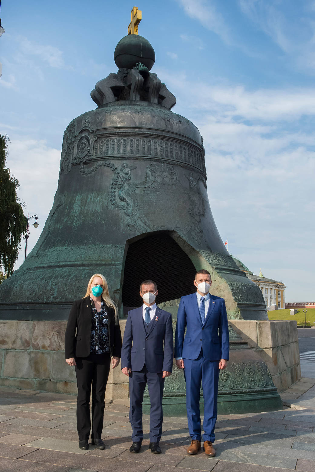 Expedition 64 prime crew members at the Tsar Bell