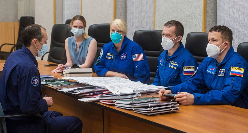 Expedition 64 crew members review launch procedures