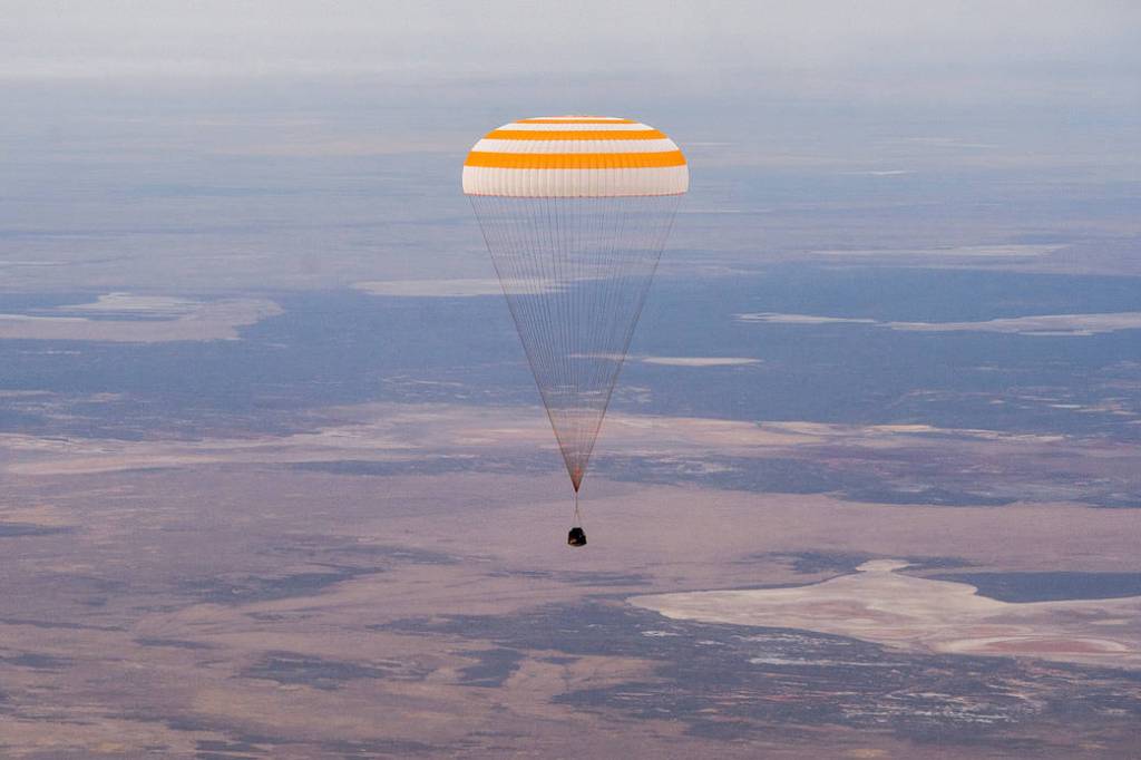 The Soyuz MS-16 spacecraft is seen as it lands