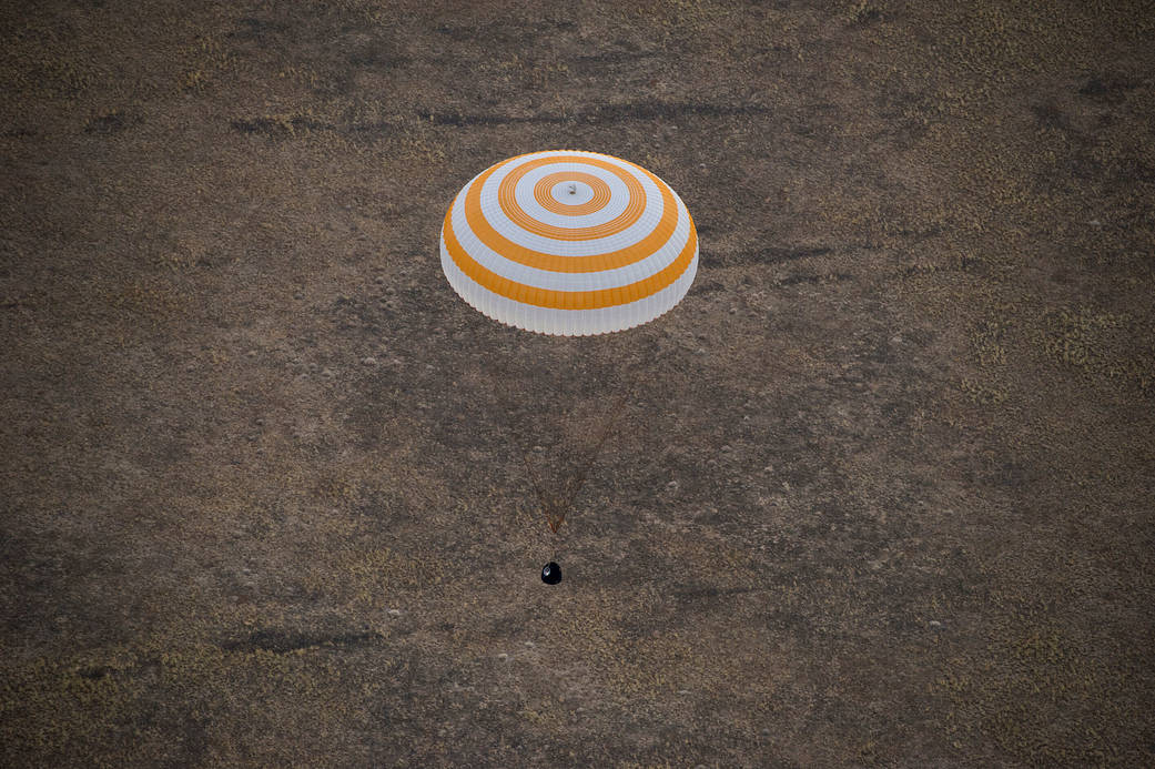 The Soyuz MS-16 spacecraft is seen as it lands