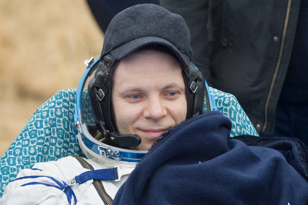 Cosmonaut Ivan Vagner is seen outside the Soyuz MS-16 spacecraft