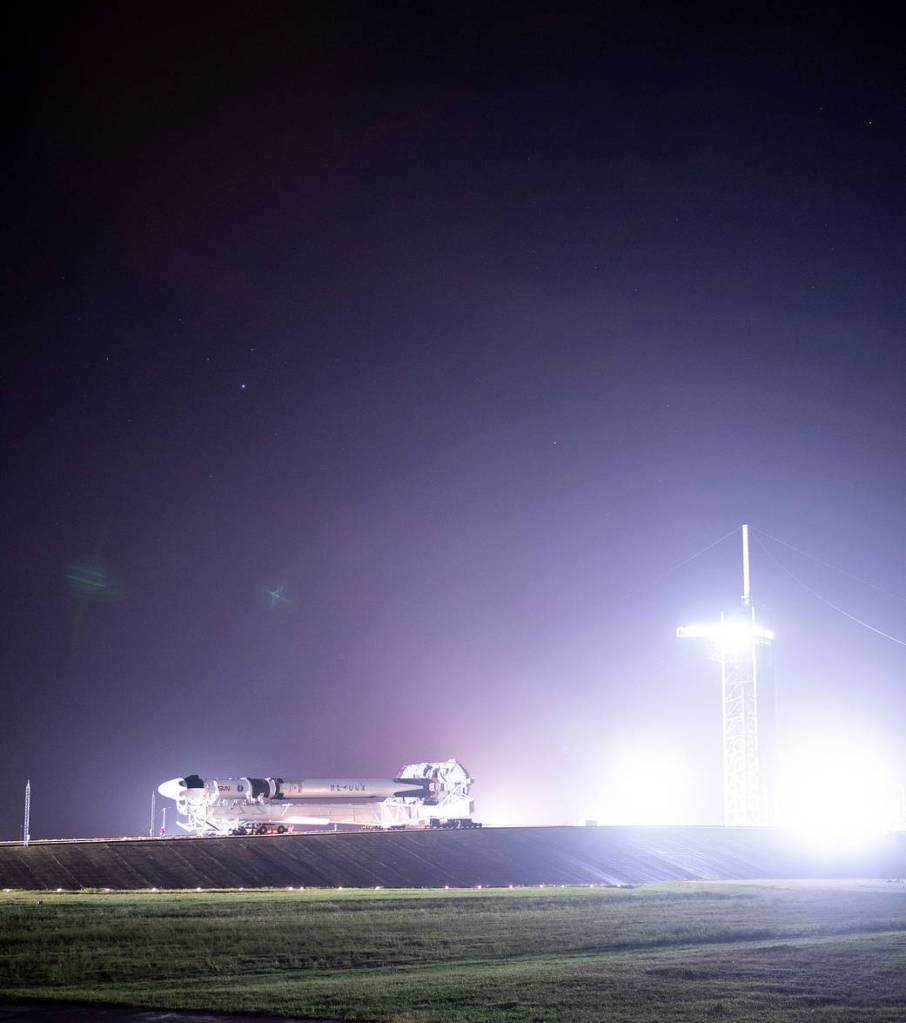 The SpaceX Crew Dragon rolls out to the launch pad