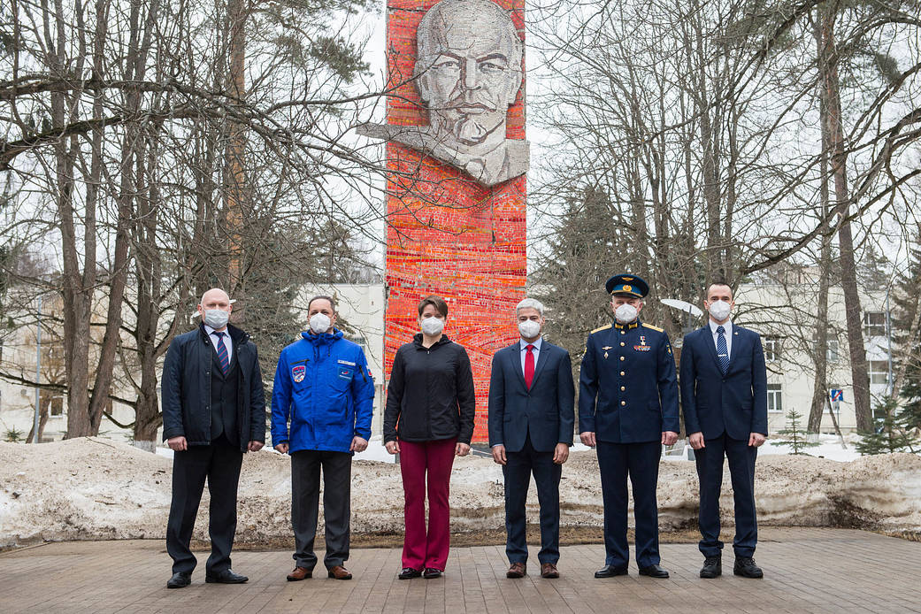 Expedition 65 backup and prime crew members during farewell ceremony