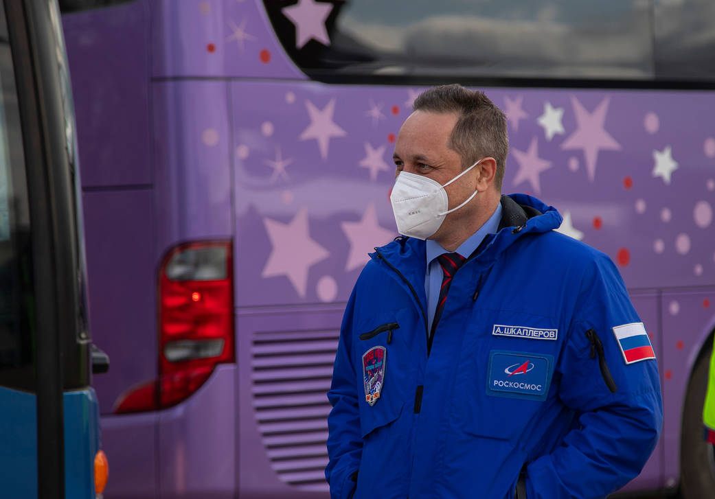 Cosmonaut Anton Shkaplerov is seen after arriving in Baikonur