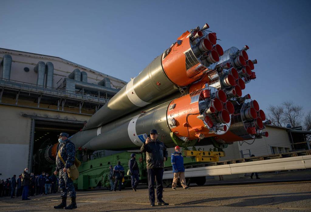 The Soyuz MS-18 rocket rolls out