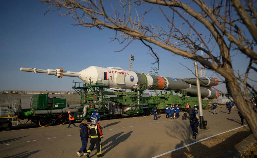 The Soyuz MS-18 rocket rolls out