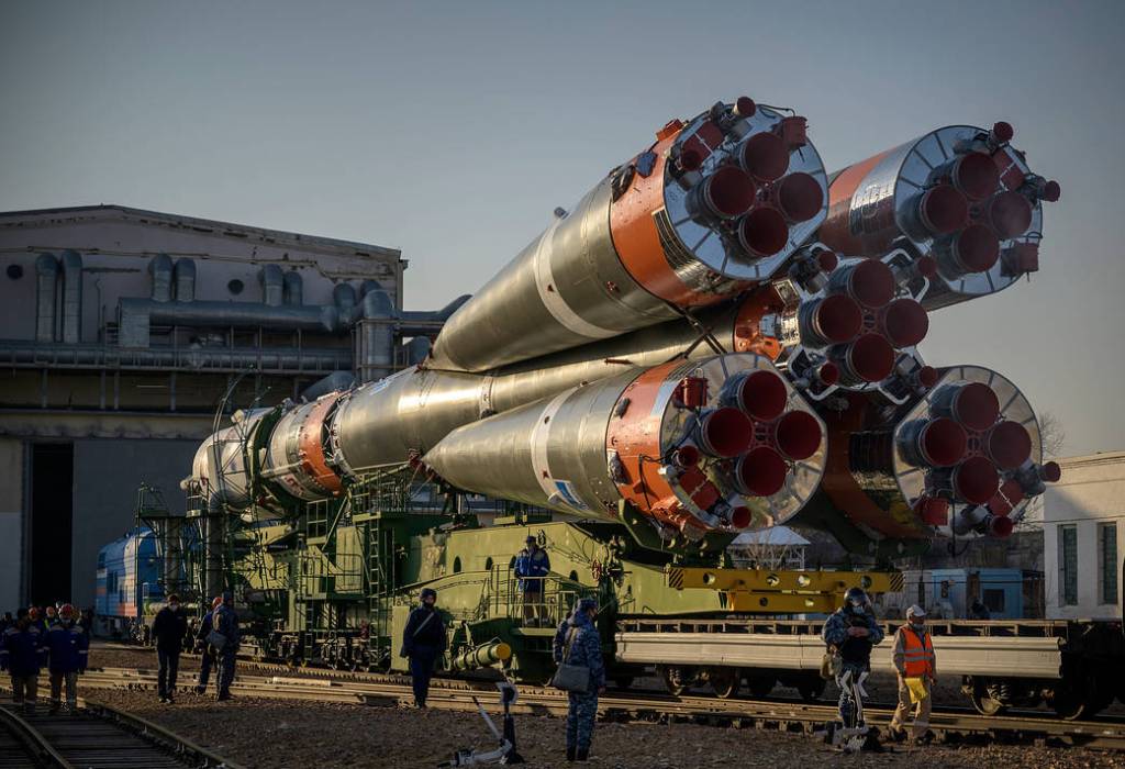 The Soyuz MS-18 rocket rolls out