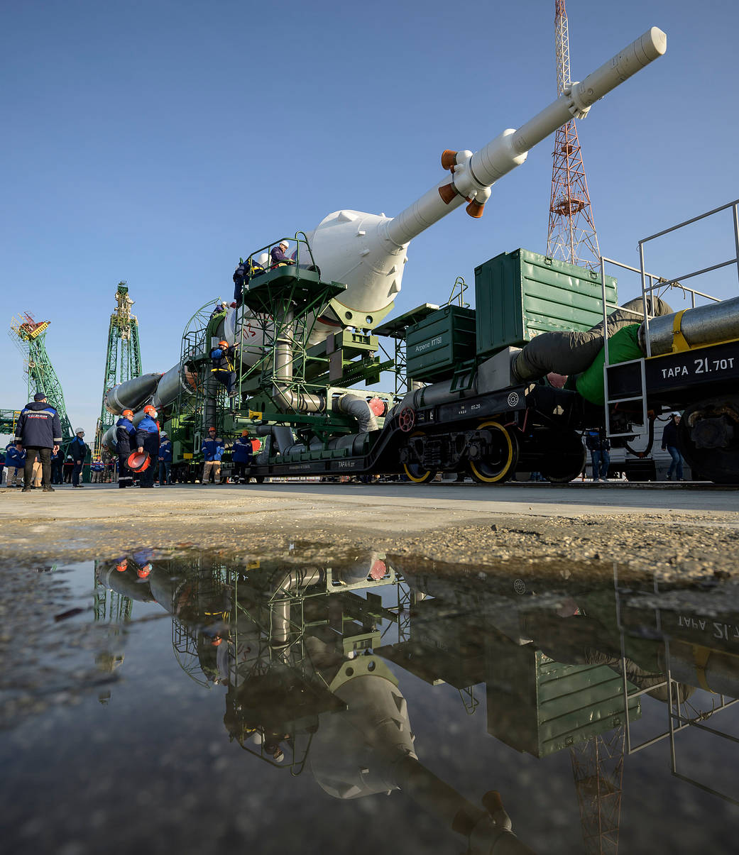 The Soyuz MS-18 rocket rolls out