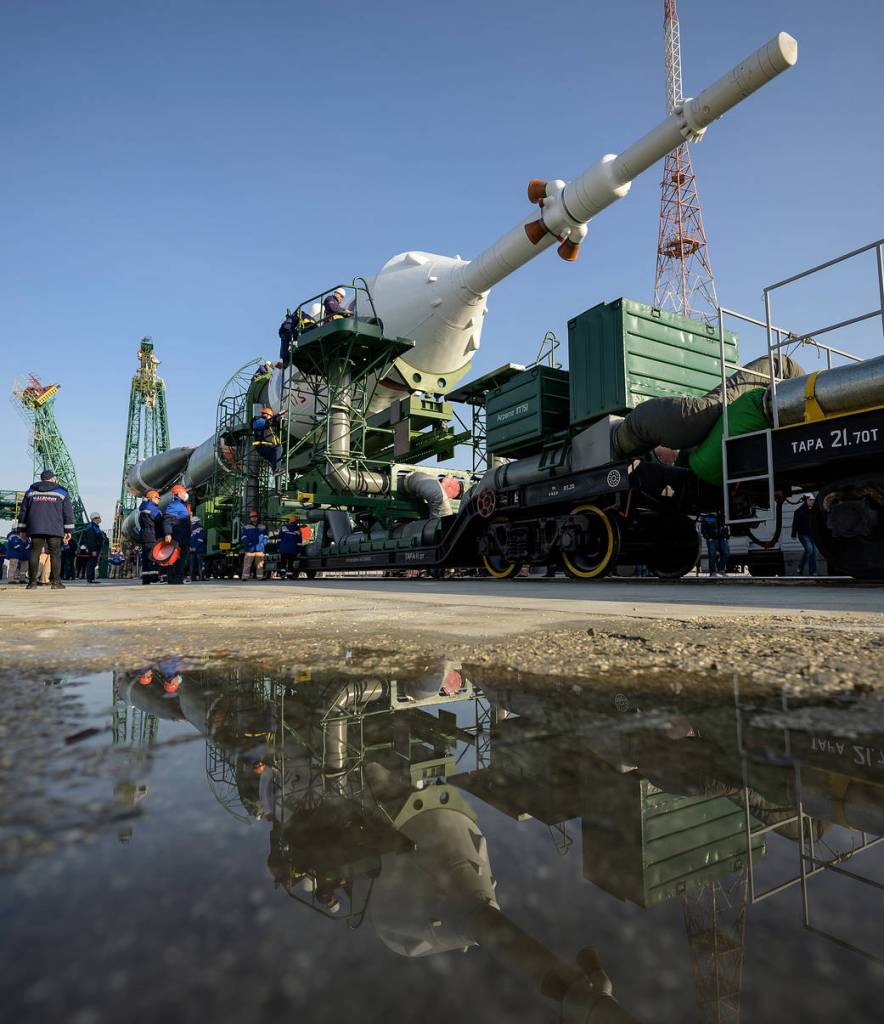 The Soyuz MS-18 rocket rolls out